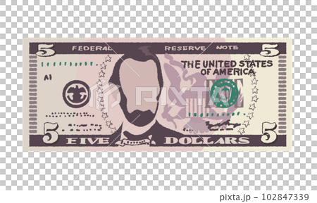 Illustration of handwritten banknotes_one $5 banknote. Illustration of handwritten banknotes_one $5 banknote. 102847339