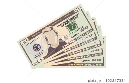 手書きの紙幣のイラスト_展げた$20紙幣. 手書きの紙幣のイラスト_展げた$20紙幣. 102847354