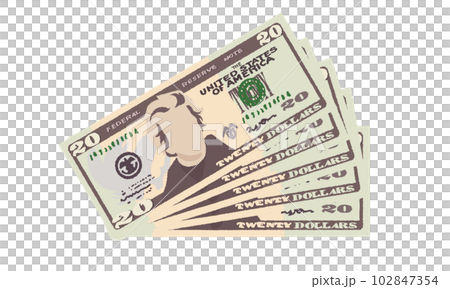 手書きの紙幣のイラスト_展げた$20紙幣. 手書きの紙幣のイラスト_展げた$20紙幣. 102847354
