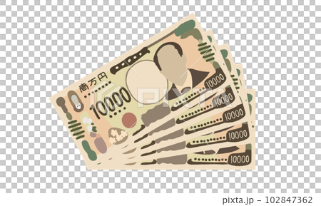 Illustration of a handwritten banknote_10,000 yen displayed. 102847362