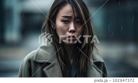 スラム街で貧困に悩む悲しそうな表情の女性（失恋・絶望・悲しい・Generative AI） 102847372