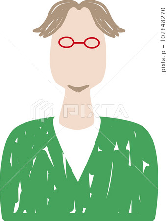 赤いメガネをかけてあごヒゲをはやした男性の上半身イラスト 102848270