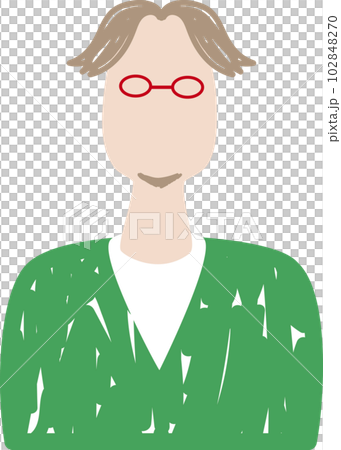 赤いメガネをかけてあごヒゲをはやした男性の上半身イラスト 102848270
