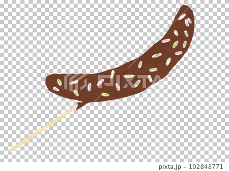 Illustration of chocolate banana with chocolate on the whole (print style) 102848771