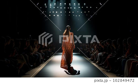 ファッションショーでランウェイを歩くモデルの女性（Generative AI）のイラスト素材 [102849472] - PIXTA