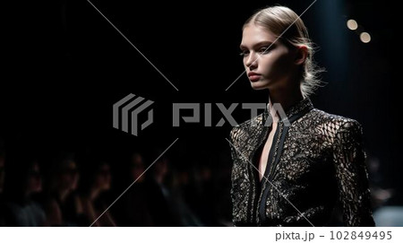 ファッションショーでランウェイを歩くモデルの女性(Generative AI) ファッションショーでランウェイを歩くモデルの女性(Generative AI) 102849495