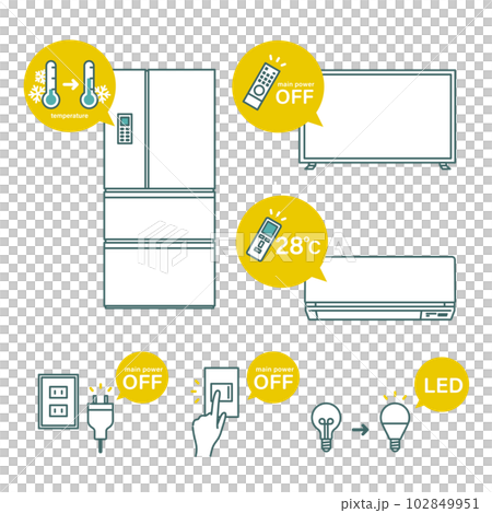 Summer power saving home appliance illustration set (refrigerator, TV, air conditioner, etc.) 102849951