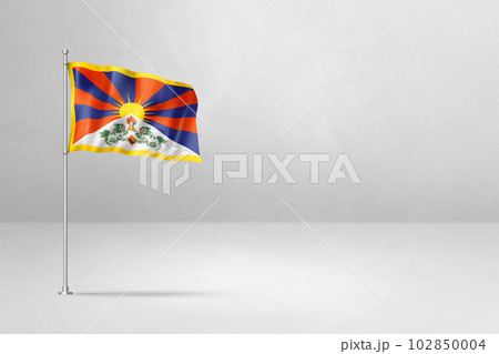 Tibetan flag isolated on white concrete wall background 102850004
