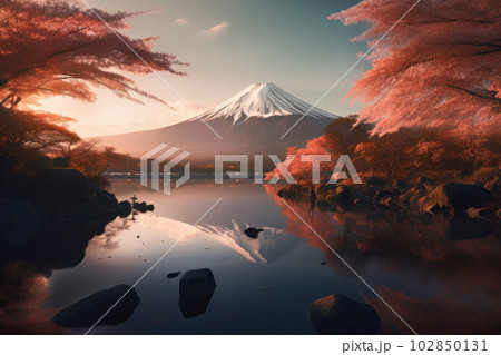 美しい日本の秋の風景、富士山のイラスト素材 [102850131] - PIXTA