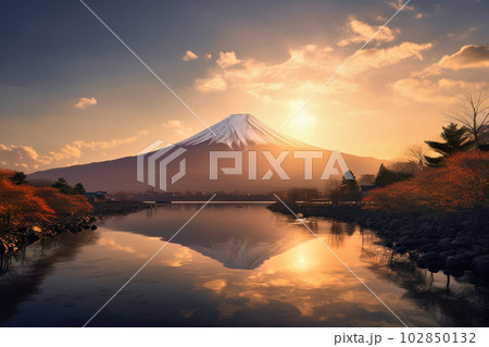 美しい日本の秋の風景、富士山 102850132