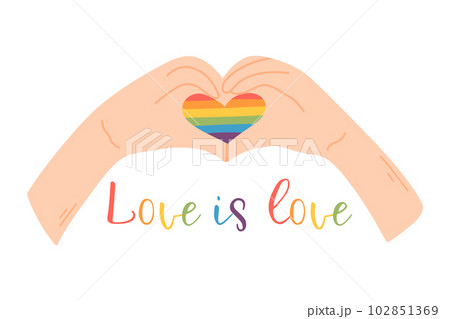 Heart from hands. Flat style. Vector illustration. Drawn hands with lgbt heart. Pride month. Lgbt concept. Heart from hands. Flat style. Vector illustration. Drawn hands with lgbt heart. Pride month. Lgbt concept. 102851369