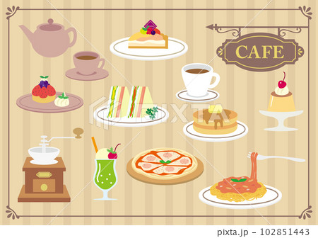 可愛いカフェの素材イラストセット 可愛いカフェの素材イラストセット 102851443