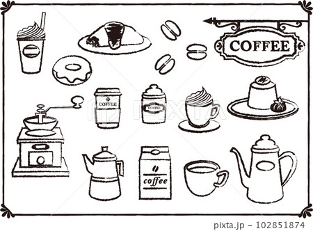 コーヒータイムの手描きセット 102851874