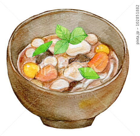 のっぺ汁　のっぺい汁　水彩画　手描きイラスト　水彩イラスト 102851882