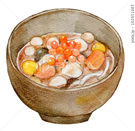 のっぺ汁　のっぺい汁　水彩画　手描きイラスト　水彩イラスト 102851883
