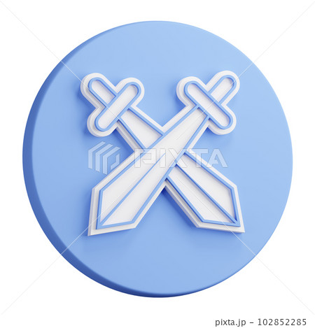 3D rendering of pair of crossed knight swords. Tournament, beginning of medieval duel. Realistic blue white PNG illustration isolated on transparent background 102852285
