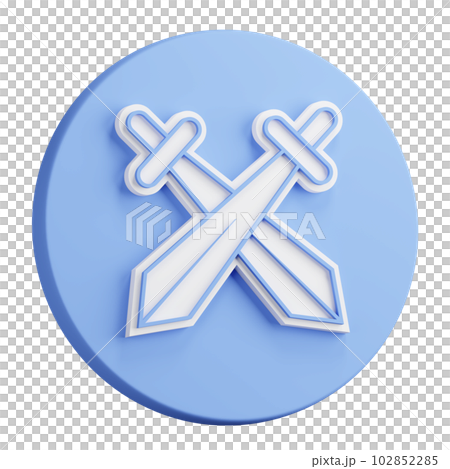 3D rendering of pair of crossed knight swords. Tournament, beginning of medieval duel. Realistic blue white PNG illustration isolated on transparent background 3D rendering of pair of crossed knight swords. Tournament, beginning of medieval duel. Realistic blue white PNG illustration isolated on transparent background 102852285