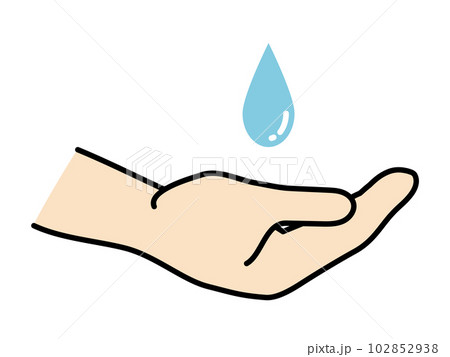 液体のしずくを受け止める手のイラスト - 消毒、節水のイメージ 液体のしずくを受け止める手のイラスト - 消毒、節水のイメージ 102852938
