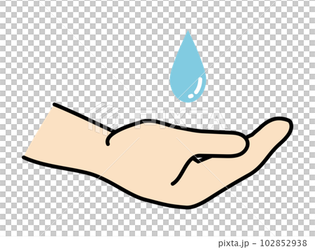 液体のしずくを受け止める手のイラスト - 消毒、節水のイメージ 液体のしずくを受け止める手のイラスト - 消毒、節水のイメージ 102852938