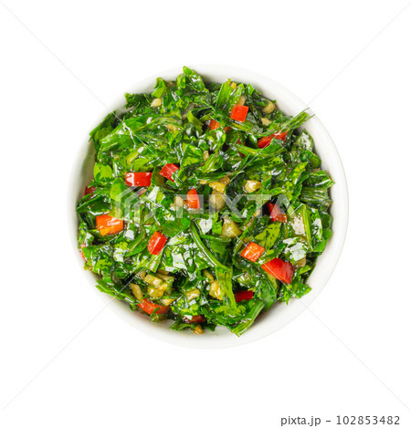 Chimichurri Sauce Isolated, Argentinian Steak Dip, Green Chimichuri with Herbs, Chopped Parsley, Garlic, Olive Oil Chimichurri Sauce Isolated, Argentinian Steak Dip, Green Chimichuri with Herbs, Chopped Parsley, Garlic, Olive Oil 102853482