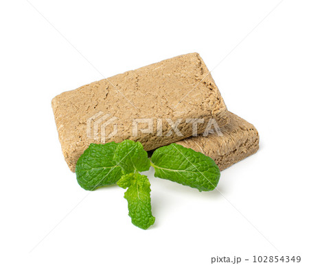 Halva Pieces Isolated, Sunflower Halawa, Halvah or Halwa on White Background 102854349