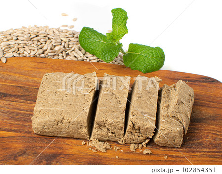 Halva Pieces Isolated, Sunflower Halawa, Halvah or Halwa on White Background 102854351
