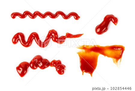 Ketchup Drop Isolated, Tomato Sauce Splash, Catsup Stain, Hot Puree Spill, Red Dressing Dripping Collection 102854446