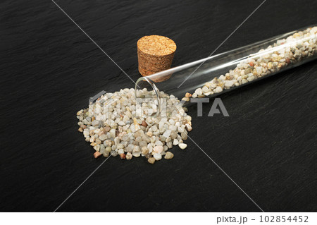 Soil Analysis in Vitro, Crushed Quartz Pile Samples, White Stone Pieces, Sand Research, Decorative Rocks Texture 102854452