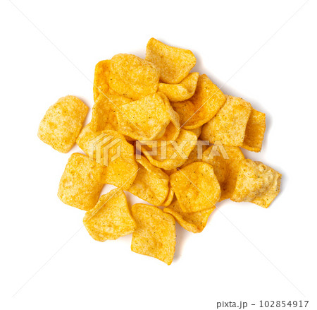 Lentil Chips Isolated, Lentils Crisps, Healthy Orange Snack, Fried Organic Crunchies, Lentil Chips on White 102854917