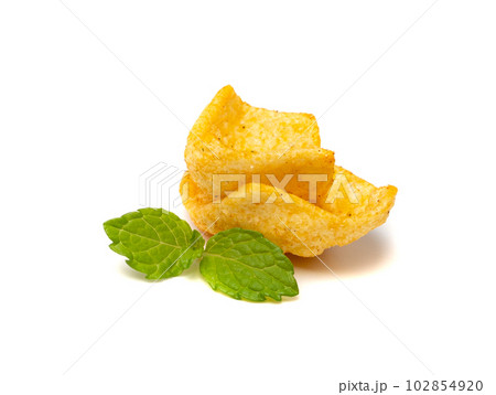 Lentil Chips Isolated, Lentils Crisps, Healthy Orange Snack, Fried Organic Crunchies, Lentil Chips on White 102854920