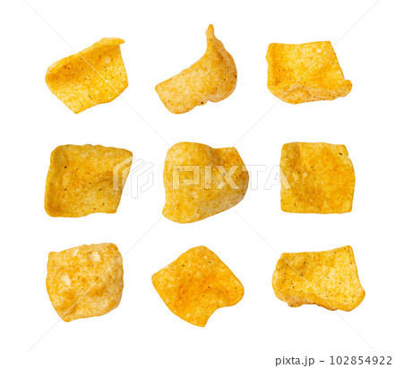 Lentil Chips Isolated, Lentils Crisps, Healthy Orange Snack, Fried Organic Crunchies, Lentil Chips on White 102854922