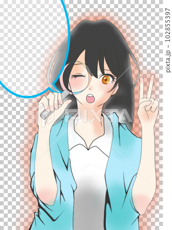 一個可愛的女孩做 V 手勢的插圖 (4) 一個可愛的女孩做 V 手勢的插圖 (4) 102855397