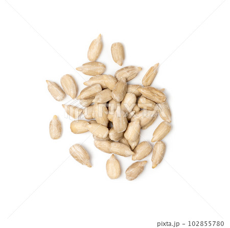 Peeled Sunflower Seeds Isolated, Raw Sunflower Kernels Group, Sun Flower Grains, Peeled Sunflower Seeds 102855780