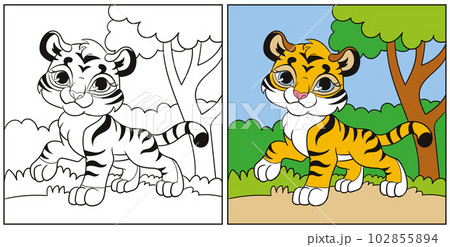 Coloring for kids cute tiger cub vector illustration 102855894