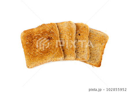 Bread Toasts Isolated, Toasted Sandwich Square Slices, Loaf Pieces for Toast on White Background Bread Toasts Isolated, Toasted Sandwich Square Slices, Loaf Pieces for Toast on White Background 102855952