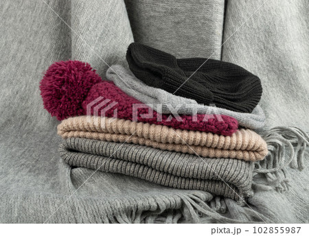 Winter Hats Set, Knitted Winter Clothes, Grey Woolen Hat Winter Hats Set, Knitted Winter Clothes, Grey Woolen Hat 102855987