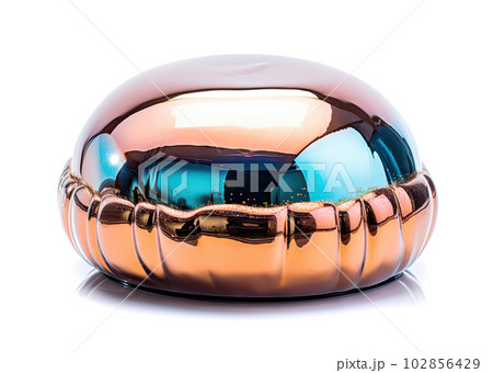 Metallic Cake, Round Mirror Glazed Dessert, Delicious Golden Silver Cakes, Abstract Generative AI Illustration 102856429