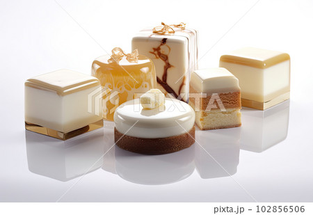 Beige Cake, Glazed Dessert, Delicious Shining Caramel Fruit Cakes, Abstract Generative AI Illustration Beige Cake, Glazed Dessert, Delicious Shining Caramel Fruit Cakes, Abstract Generative AI Illustration 102856506