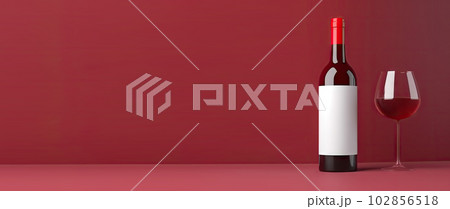 Red Wine Bottle Mockup with Glass, Wineglass, Red Drink, Dry Red Wine, Abstract Generative AI Illustration 102856518
