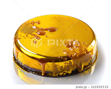 Yellow Cake, Color Round Glazed Dessert, Shining Pineapple Cakes, Abstract Generative AI Illustration 102856519