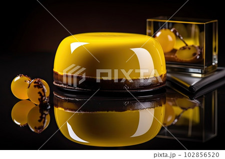 Yellow Cake, Color Round Glazed Dessert, Shining Pineapple Cakes, Abstract Generative AI Illustration 102856520