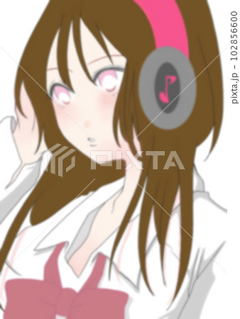 音楽を聴くかわいい女の子のイラスト素材(1) 音楽を聴くかわいい女の子のイラスト素材(1) 102856600
