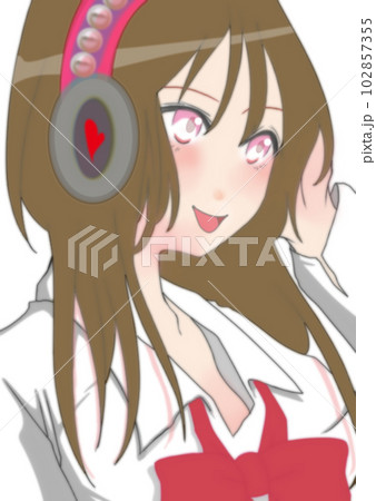音楽を聴くかわいい女の子のイラスト素材(5) 102857355