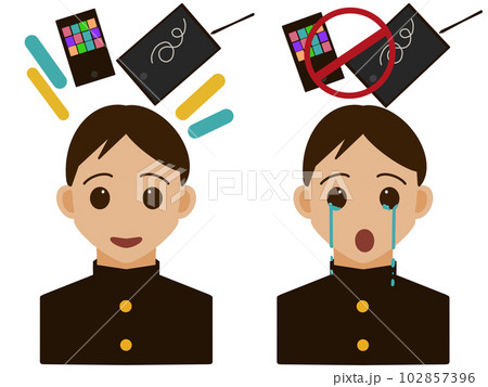 スマホ、タブレットと男子中高生のイラスト スマホ、タブレットと男子中高生のイラスト 102857396