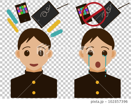 スマホ、タブレットと男子中高生のイラスト スマホ、タブレットと男子中高生のイラスト 102857396