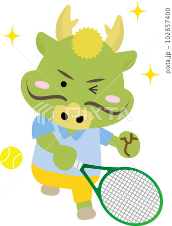 楽しそうにテニスをする龍のイラスト 102857400