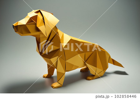 Image of paper origami art. Handmade paper dog. Pet. Animal. illustration, generative AI 102858446