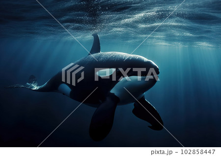 Image of orca or killer whale swimming under...のイラスト素材