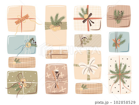 Set of decorated Christmas gift boxes Set of decorated Christmas gift boxes 102858529