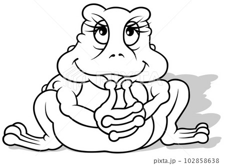 Drawing of a Pensive Frog Sitting on the Ground 102858638